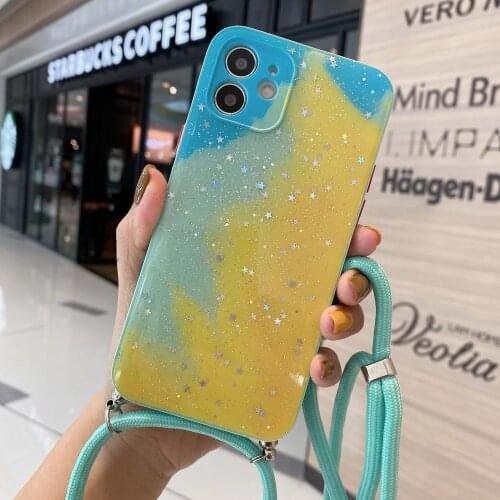 VNSTRIP epoxy case with strap colored pattern Ins popular star case for iPhone 11 678 XS MAX 11Pro 11Pro MAX Back Cover Conque