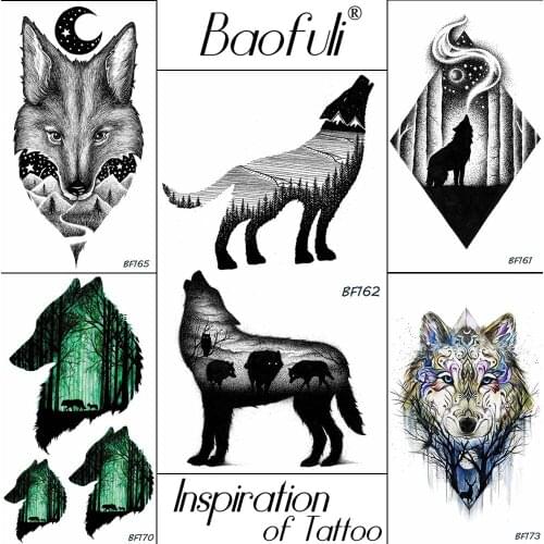 DIY Jungle Wolf Black Temporary Tattoo Stickers Iceberg Tree Water Transfer Fake Tatoos Body Art Arm Drawing Tattoos Forest