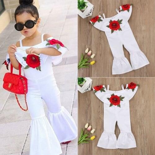 Pudcoco Lovely Kids Infant Baby Girls Rose Embroidery Printed Off Shoulder Romper Short Sleeve Flower Jumpsuit Outfits Sunsuit