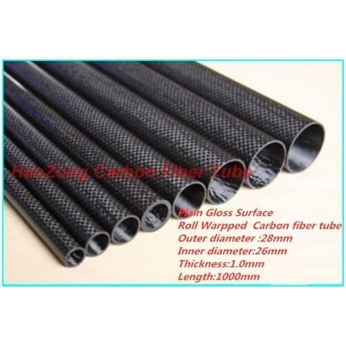 Gloss Roll Wrapped 1-10pcs 28MM OD X 26MM ID X 1000MM (1m)Carbon fiber tube/tail tube/wing tube Quadcopter RC Airplane 28*26
