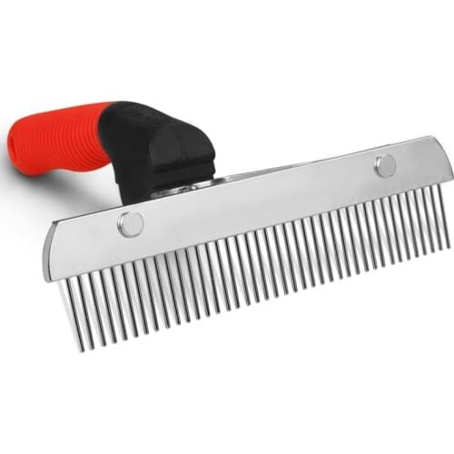 Long Tooth Undercoat Dog Rake Anti-Slip Rubber Handle Pet Grooming Rake Slicker Tool Heavy and Duty Steel Comb for Long Hair Pet