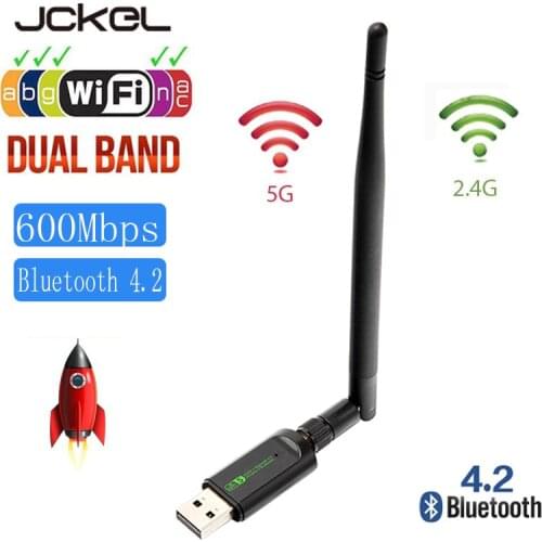 JCKEL Bluetooth Wifi Adapter USB Antenna Dongle Ethernet 600Mbps Dual Band Free Driver Wireless Network Card For Windows OS