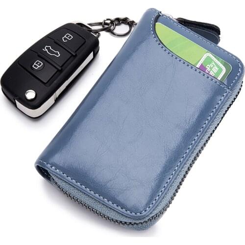 Women Leather Key Case Wallet Men Car Key Wallet Holder Housekeeper Organizer Keys Chain Ring Zipper Bag Keychain Pouch MF-939
