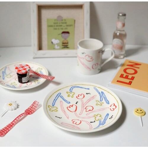 Kawaii Plate Ceramics Dishes and Plates Sets Dinnerware Set Plates Tableware Fruit Plate Pizza Dishes Dinner Plates