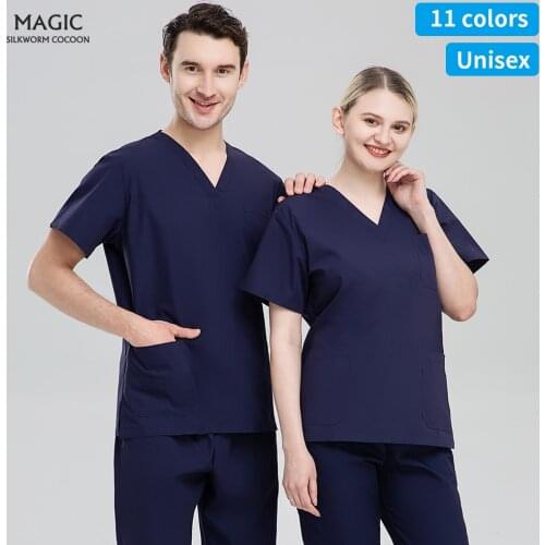 Medical Uniform Nurse Scrub Top Pant Short Sleeve Beauty Uniform V-neck Scrubs Tops Spa Uniform Health Worker Working Scrub Tops
