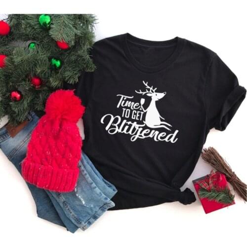 Cute Time To Get Shirt Funny Christmas Womens Ugly Christmas Graphic Slogan Tee Casual Party Year Drinking Tee Tops
