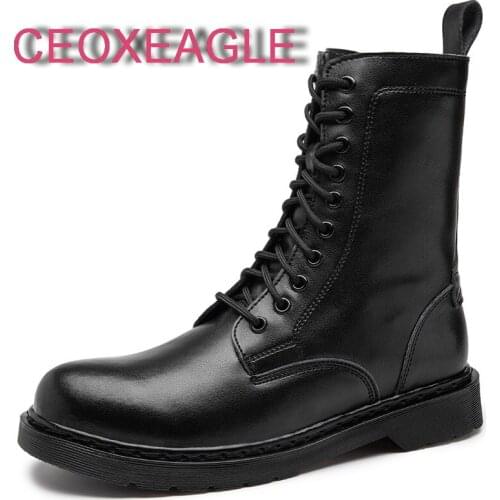 Winter 2021 Martens Chunky Boots for Men Leather Non-slip Couple Ankle Boots Motorcycle Boots Big Size 38-48 Lace-up Male Shoes