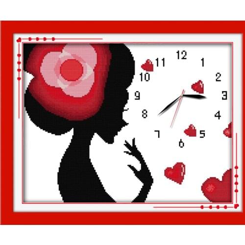 Charming woman cross stitch kit 14ct 11ct count print canvas wall clock stitching embroidery DIY handmade needlework