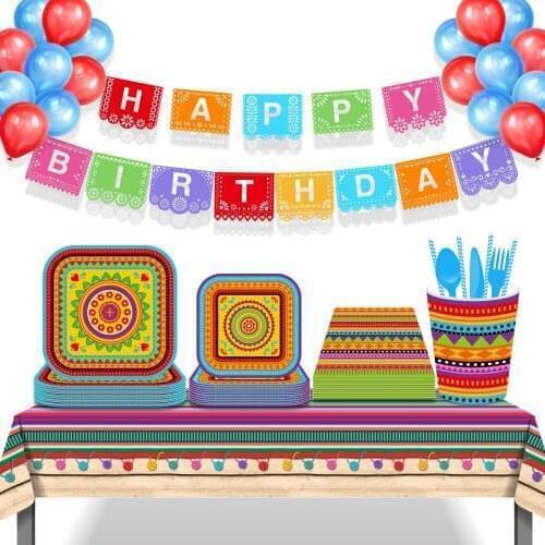 MM098 Mexico Cactus Party Theme Disposable Tableware Sets Summer Hawaii Mexican Party Favors Tableware Supplies