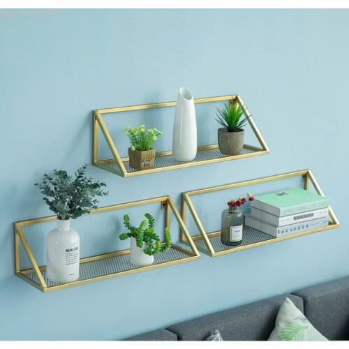 Wall Shelf Gold Wall Hanging Bedroom Bookcase Storage Partition Living Room Decoration Storage Stand Metal Wall Art