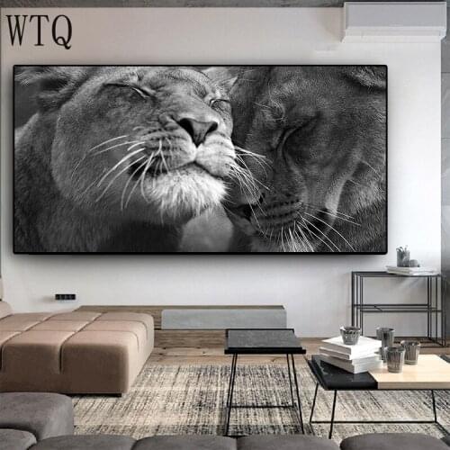 Black and White Africa Lion Wild Animals Canvas Painting Posters and Prints Cuadros Wall Art Pictures For Living Room Home Decor