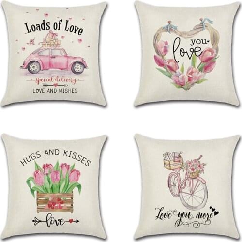 1pcs Cushion Cover Throw Pillow Covers Valentines Day Pink Lovers Truck Flowers Decorative Pillow Cases wedding decoration