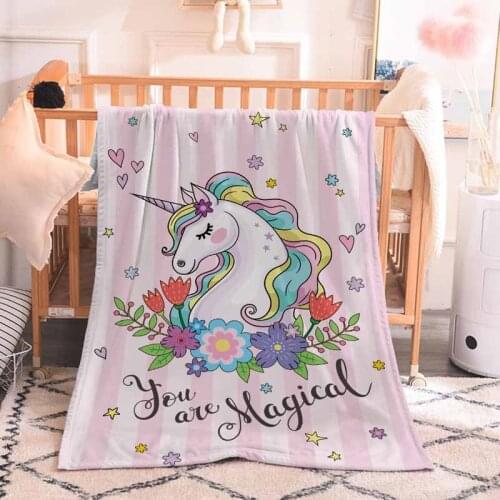 2020 New Unicorn Throw Blanket Floral Cartoon Sherpa Blanket for Kids Girl Birthday Gift Warm Plush Sofa Bed Sleeping Blanket