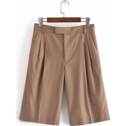 2021 New Casual Middle Pants Women Khaki Suit Soft Knee Length Trousers Solid color