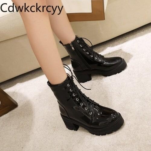 Winter The New fashion British style Thick bottom Lace Martin boots black Beige Red wine Handsome High heels Women boots