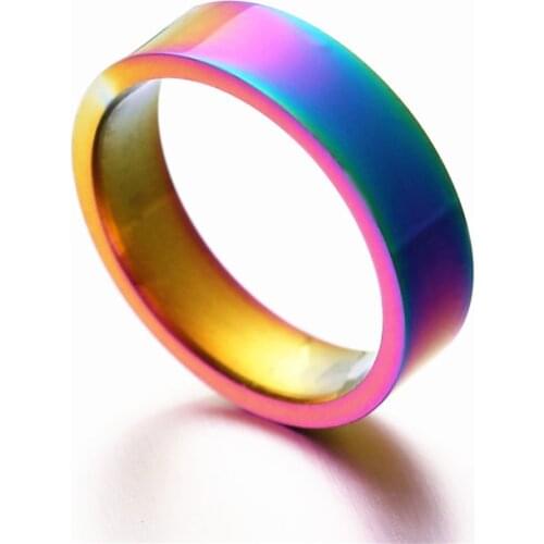 MANGOSKY Classic Men Women Rainbow Colorful Ring Titanium Steel Wedding Band Ring Width 6mm Size 6-12 Gift WTR93