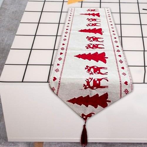 Christmas Linen Table Runner with Tassel Household Party Non-slip Table Cover Antifouling Tablecloth Xmas Party Holiday Decor
