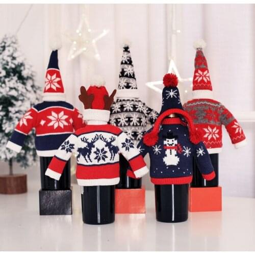 Christmas Wine Bottle Covers Holiday Elk Snowflake Maple Leaf Champagne Bottle Cover Red Merry Christmas Table Decor for Home