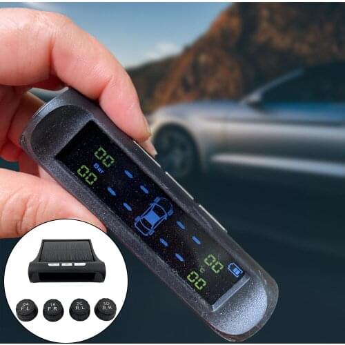 TPMS Car Tire Pressure Monitor System Tyre Monitoring System Solar/USB/Battery Power LCD Display with 4 External Sensors