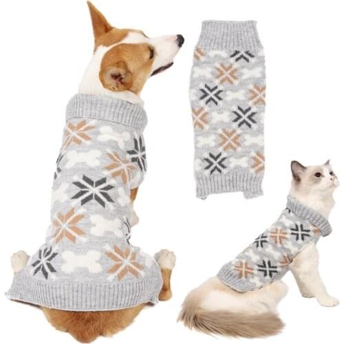 Vintage Jacquard Turtleneck Knitted Dog Sweaters Dog Clothing Puppy Knit Sweater Costume For Chihuahua Warm Dog Supplies