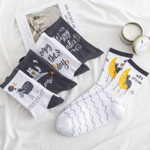 Japanese black Socks womens Kawaii thin summer cartoon graffiti Womens socks fashion cute breathable white student long Socks