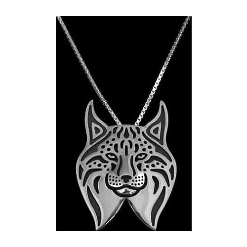 Lynx jewelry - plate gold and silver cat pendant and animal with black enamel (glass) necklace