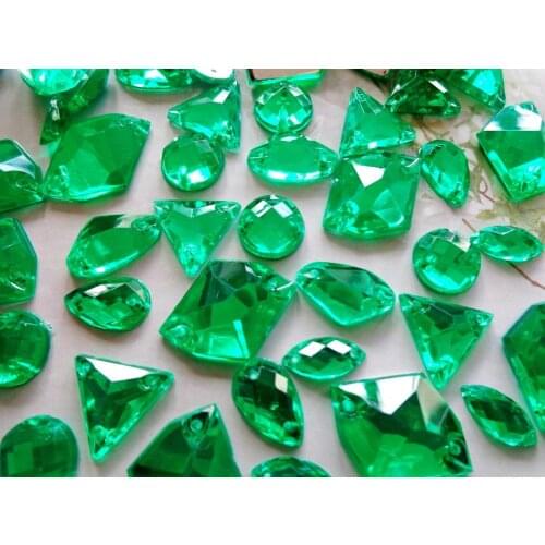 Green mixed loading shape and size sew on rhinestones dazzling crystal flatback loose beads 300pcs/lot