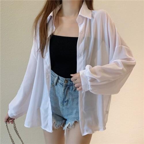 Summer 2021 Women White Sun Protection Clothing Loose All-Match Sun-Proof Shirt Chiffon Thin Cardigan Coat Long Sleeve Tops