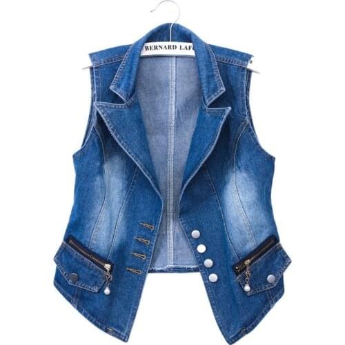 Women Denim Vest Jacket Spring Autumn Clothes Sleeveless Short Jeans Waistcoat Single-breasted Plus Size Casual Female Tops Y471