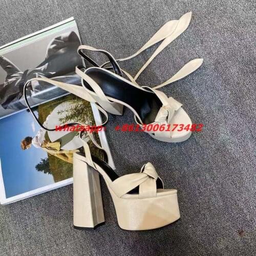 Hot INS woman chunky high heel open toe platform lace up sandal plus size summer super high chunky heel lace up platform sandal