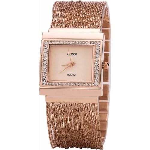 WA190 CUSSI Womens Watches Luxury Rhinestone Ladies Bracelet Watches Fashion Quartz Wristwatches relogio feminino Chain Band