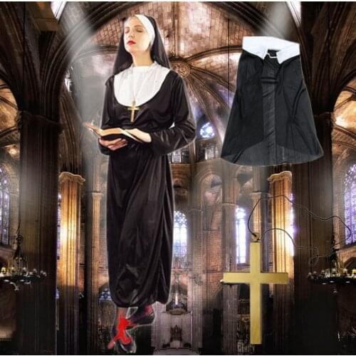Female Priest pastor Classic Sister costume with hat cosplay halloween party nun costumes women costume Teresa clothing