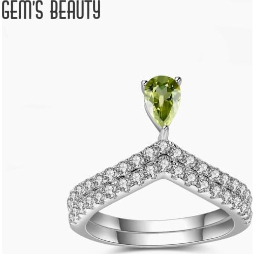 GEMS BEAUTY 925 Sterling Silver Chevron V Band Rings Womens Handmade Stacking Finger Ring with Natural Peridot Fine Jewelry