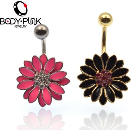 BODY PUNk Flowers Stainless Steel Crystal Navel Belly Button Rings Sexy Body Piercing Jewelry Trendy piercing nombril NR 073
