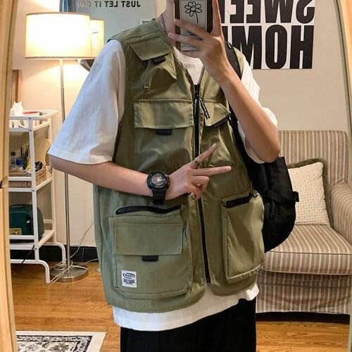 Waistcoat Male Vest Men Fashion Cotton Sleeveless Jackets Black Casual Fishing Vests With Many Pockets Unloading Waistcoat Male