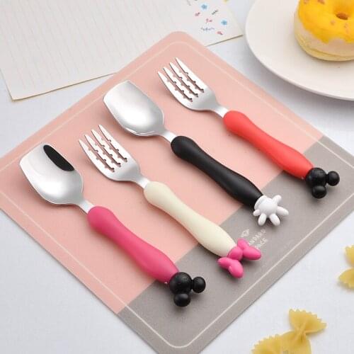 1 pc Children Utensil Baby Tableware Set Infant Food Feeding Spoon Fork Mouse Cartoon Shape Toddler Dinnerware Kids Cutlery