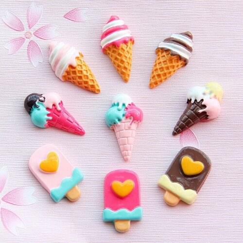 10Pc Kawaii Food Flat Back Resin Cabochon Simulation Ice Cream Flatback Cabochons DIY Embellishment for Scrapbooking Phone Decor