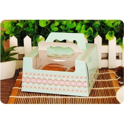 14.5*14.5*7.5cm Green 6moomcake portable Baking box open window Cake Boxes Bakery Macaron Cookies Boxes Gift Packaging100pcs/lot