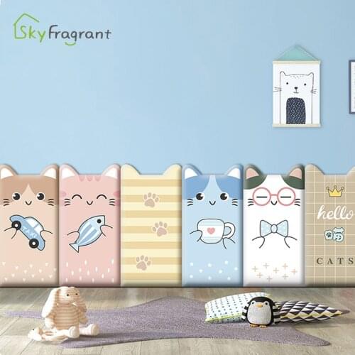 3d Cute Cats Anti-collision Tatami Bed Soft Wall Stickers For Kids Rooms bedroom Wall Decoration Self-adhesive Skirting Sticker