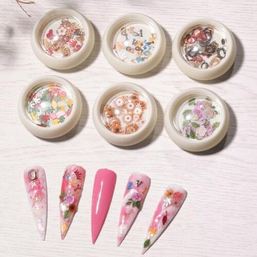 6pcs Nail Art Color Flower Butterfly Letters Crown Wood Pulp Piece Patch DIY Manicure Glitter Gel Polish Nail Art Decoration