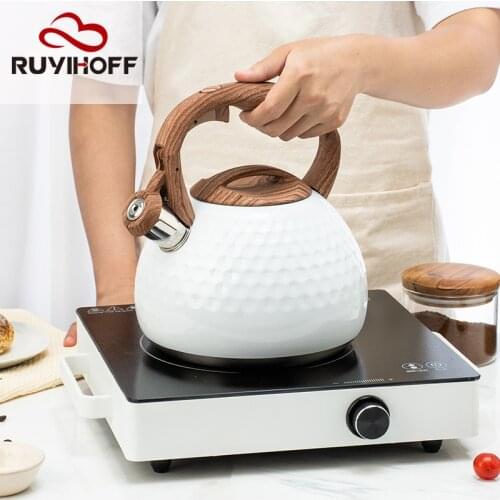 White Emboss Whistle Kettle 2.8L Hotel Kitchen Sound Kettle Applicable to Gas Stove Hot and Cool Kettle