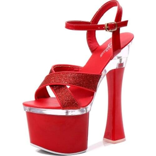 Model baking paint super high heel 18cm thick heel summer female waterproof platform sequins sexy female sandals