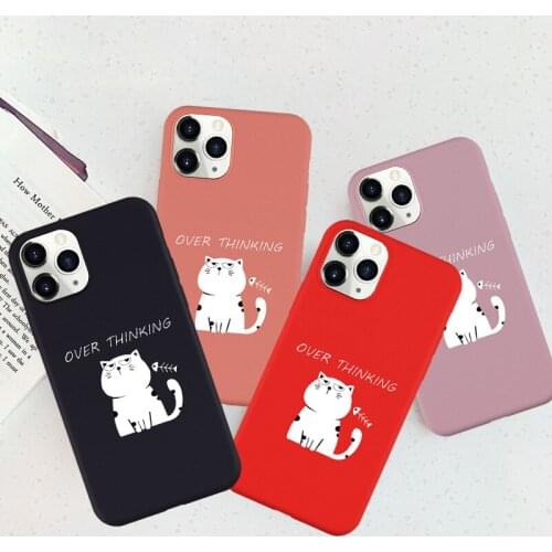 JAMULAR Cartoon Cat Fish Phone Case For iPhone 7 XS MAX 11 Pro SE 2020 XR X 8 6Plus Animal Pattern Pink Silicone Soft Cover Capa