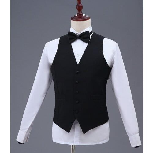 Black Mens Waistcoat Formal Business Work Causal Slim Fit Vest For Men U-Neck Retro Gentlemen Men Suit Vest Solid Wedding Gilet