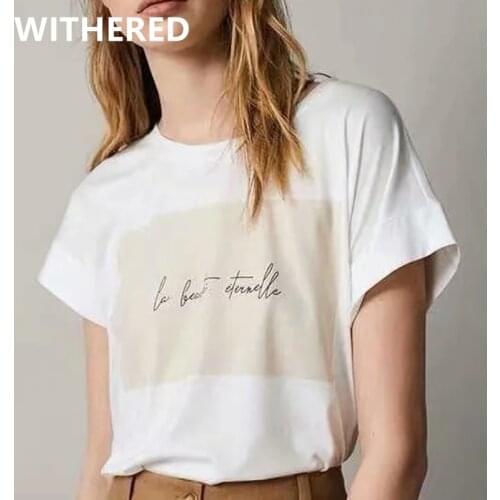 Jenny&Dave T shirt Women England Style Office Lady Simple Letter Print Cotton Summer Harajuku Tshirt Camisetas Verano Mujer