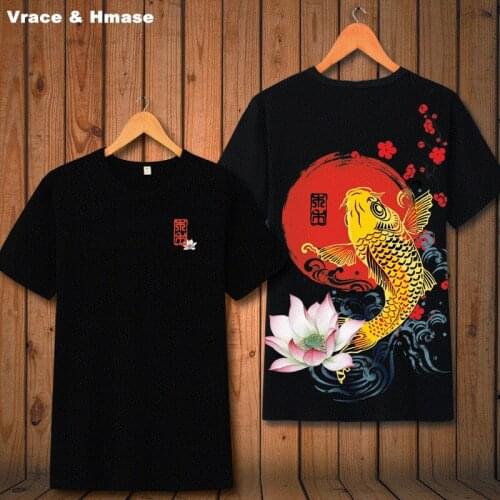 Carp pattern Chinese style fashion casual short sleeve t-shirt Summer 2018 New Smooth high elasticity quality t shirt men S-6XL