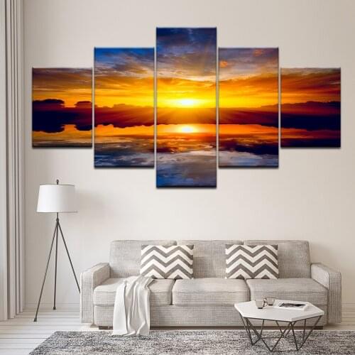Canvas Painting Seascape sunset in sea ocean 5 Pieces Wall Art Painting Modular Wallpapers Poster Print living room Home Decor