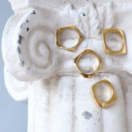 18K Gold Couple Ring 2020 Trend Minimalist Square Matching Stainless Steel Rings for Girls Retro Jewelry for Women Mens Ring