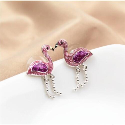 Trendy Lovely Pink Flamingo Bird Stud Earrings For Women Girls Fashion Jewelry Small Animal Earrings Best Gifts Children
