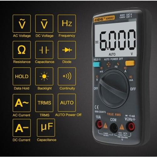 AN8001 Transistor Current Tester Digital Multimeter LCD Display 6000Counts Backlight AC/DC Ammeter Voltmeter inductance meter